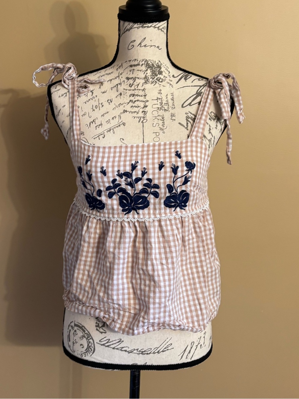 Alice Blue Pink Gingham Tie-Shoulder Top